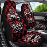 Thumbnail for Custom checkered design front car seat cover with mascot -passenger side view